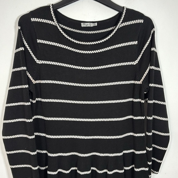 Eliza J Knit Sweater Dress 1XL Midi Black White A Line Long Sleeve Pop Over - Picture 5 of 7